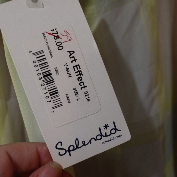 Splendid NWT Watercolor Pastel Striped Tank Top Yellow LG - Picture 5 of 7